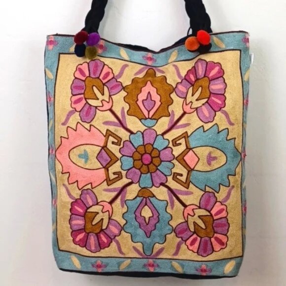 [Sam Well]  Tapestry Needlework Carpet Bag Tote - Picture 1 of 4